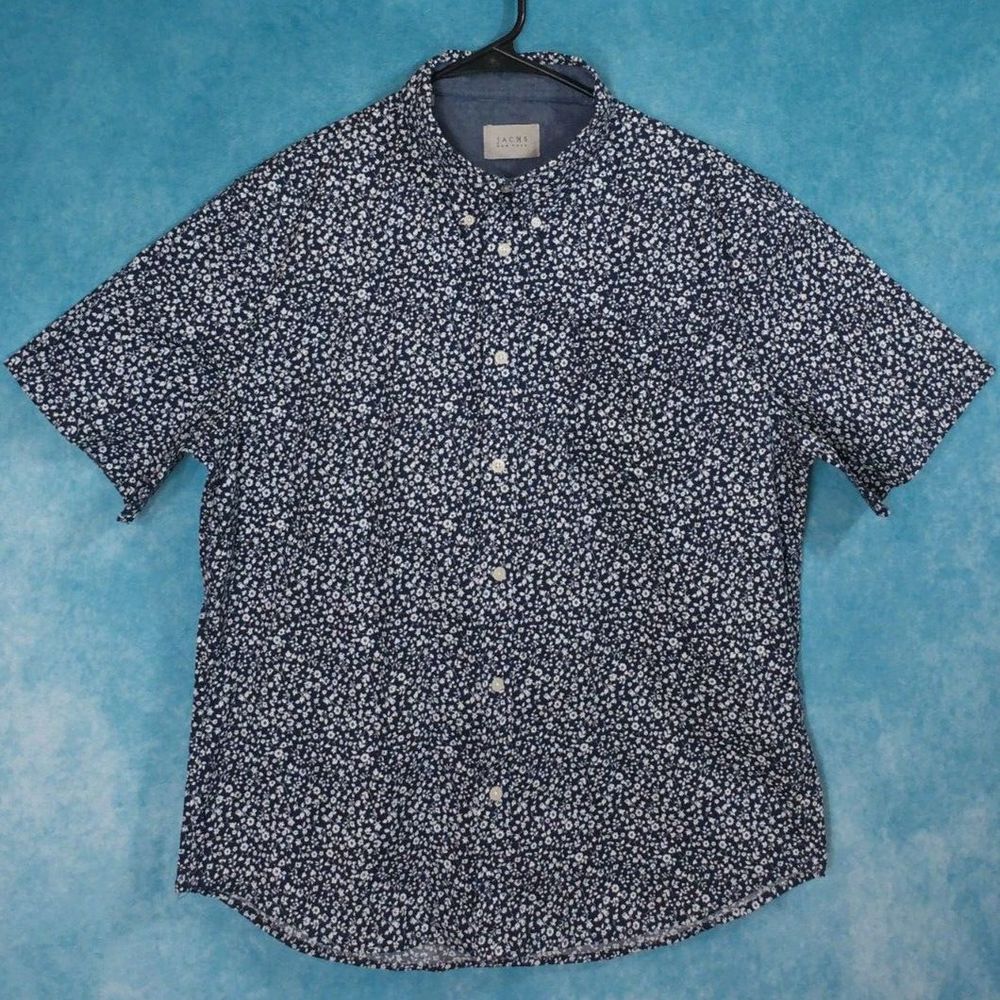 Jachs Navy Blue Floral Short Sleeve Button-Down Shirt